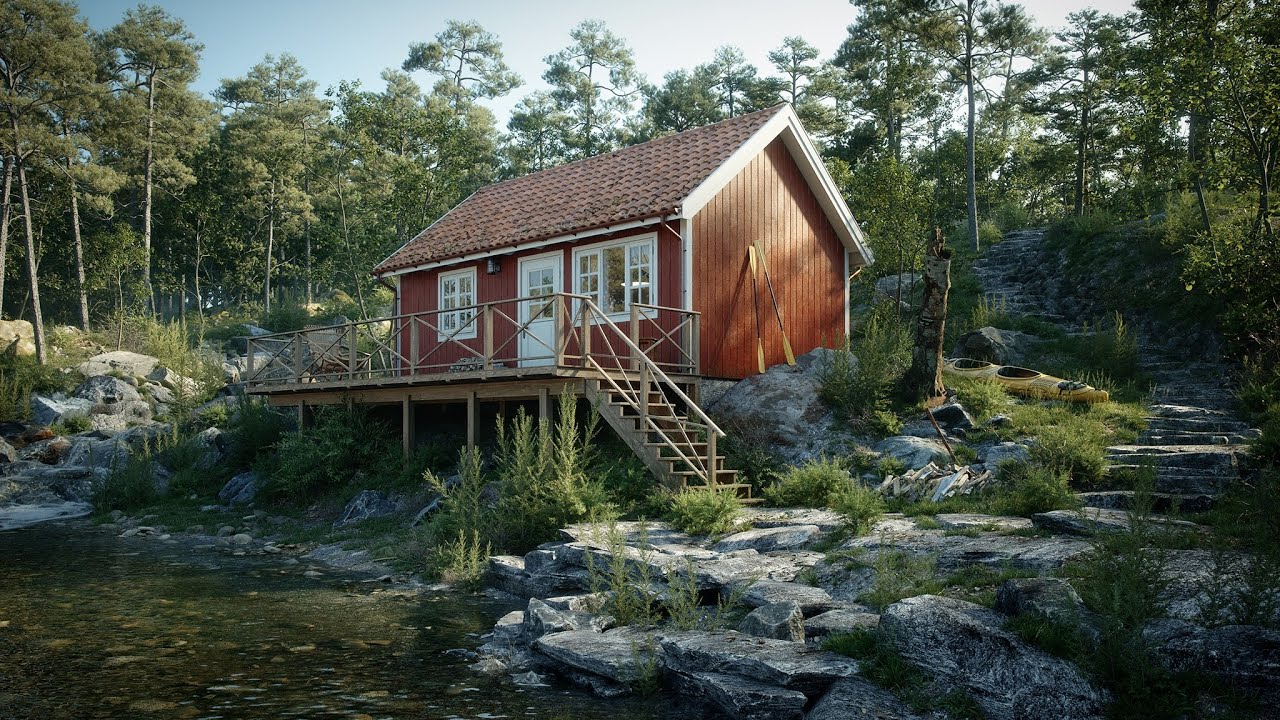 Phoenix FD - TyFlow : Cabin By The Stream - Full CGI