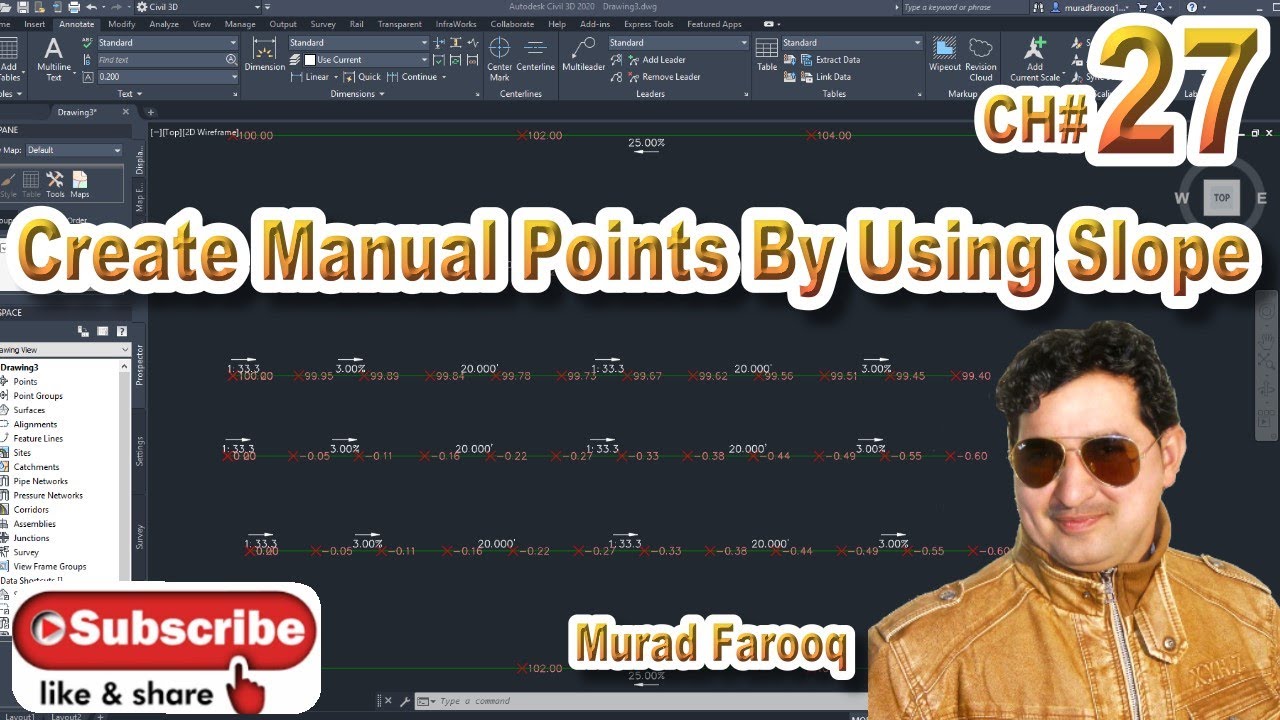 How to Create Manual Points By Using Slope|Distance in AutoCAD Civil 3D. CH#27