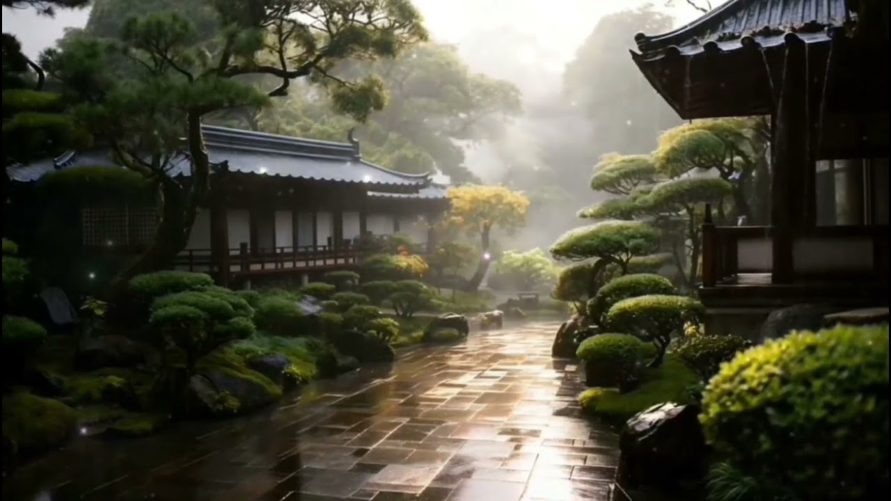 Rainy Temple Garden Ambience for Deep Relaxation, Mental Calm & Mindful Focus