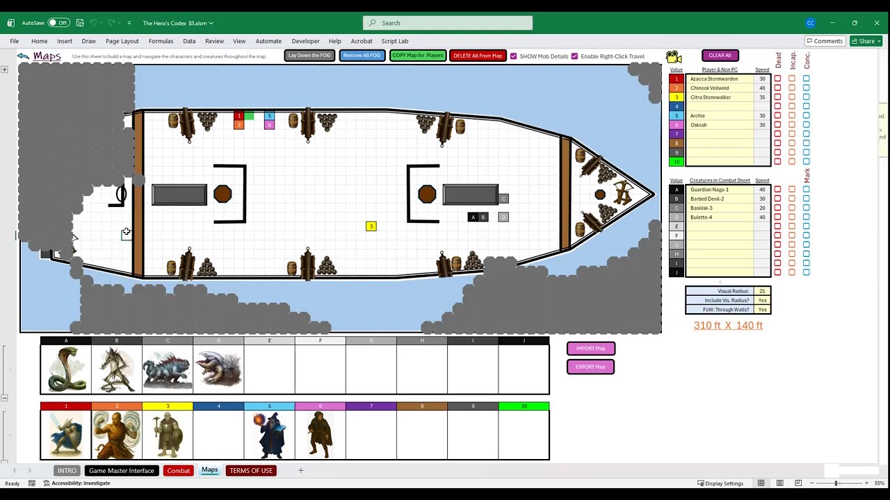 DnD Excel Tool: Hero's Codex Tool - MAPS