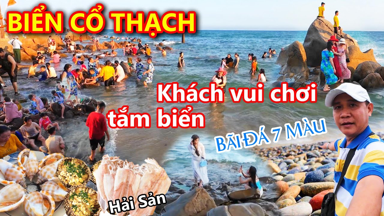 KDL Cổ Thạch Thu Hút Du Khách Kéo Đến Vui Chơi Ăn Uống Tắm Biển Thả Ga. Bãi Đá 7 Màu Độc Lạ Hiếm Có