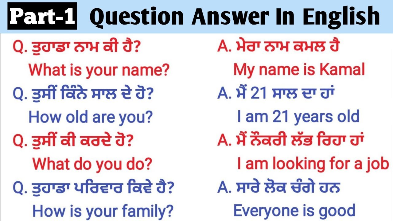 Part-1 || ਪ੍ਰਸ਼ਨ ਉੱਤਰ ਰਾਹੀ ਅੰਗਰੇਜ਼ੀ ਸਿੱਖੋ || Basic Question Answer in English || English Practice