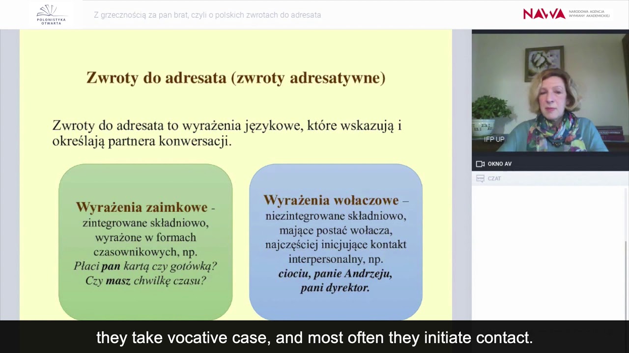 Webinar VIII: Z grzecznością za pan brat, czyli o polskich zwrotach do adresata // dr Irena Masojć