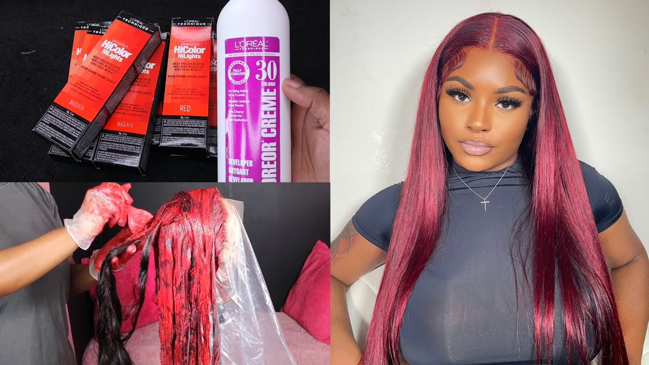 HOW TO DYE YOUR HAIR RED WITH L'OREAL HICOLOR HIGHLIGHTS MAGENTA + RED FT. YOLISSA HAIR