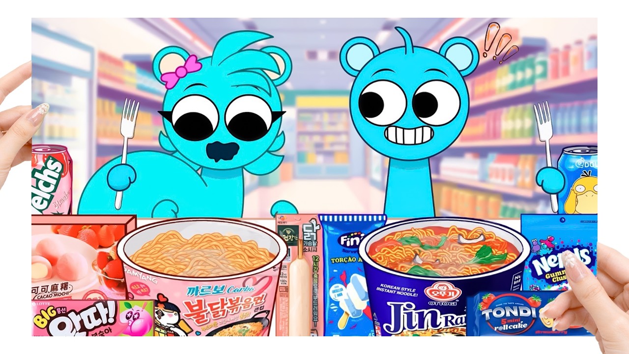 Funny Sky Family Chaos 🍜 Epic Convenience Store Mukbang | Incredibox Sprunki ASMR Animation