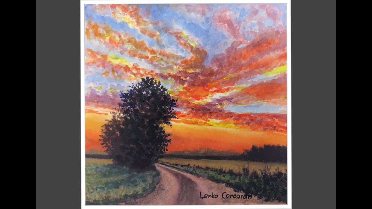 WATERCOLOR SUNRISE, CZECHIA - EASY PAINTING, IMPRESSIONIST STYLE
