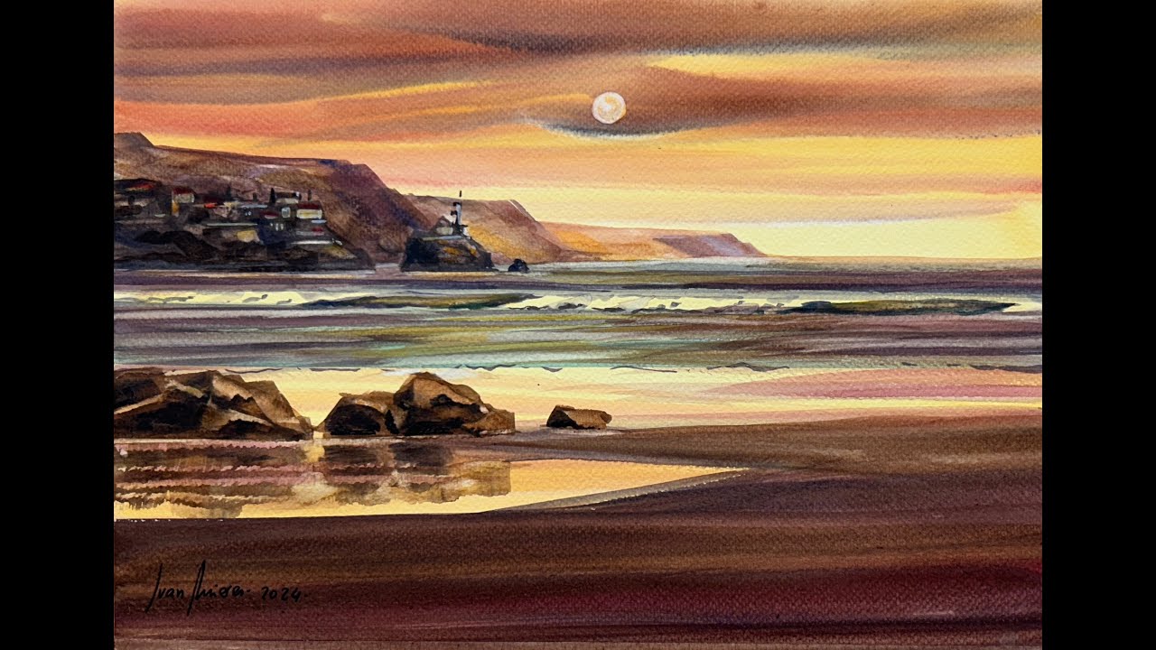 Taller Acuarela   66   Juan Mieres   Marina al atardecer