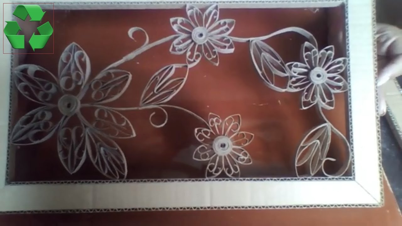 Como fazer quadro de papelão e flor rolo de papel higiênico artesanato e decoração
