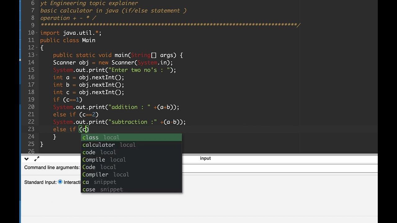 basic calculator code in java