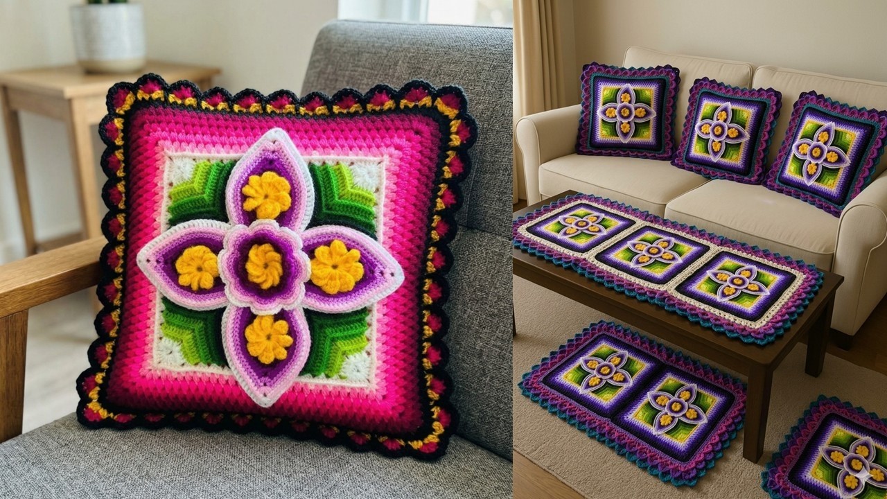 VUELTA 13 del cuadrado de colores tejido a crochet N° 78 para colchas y cojines de Milagros Ena 