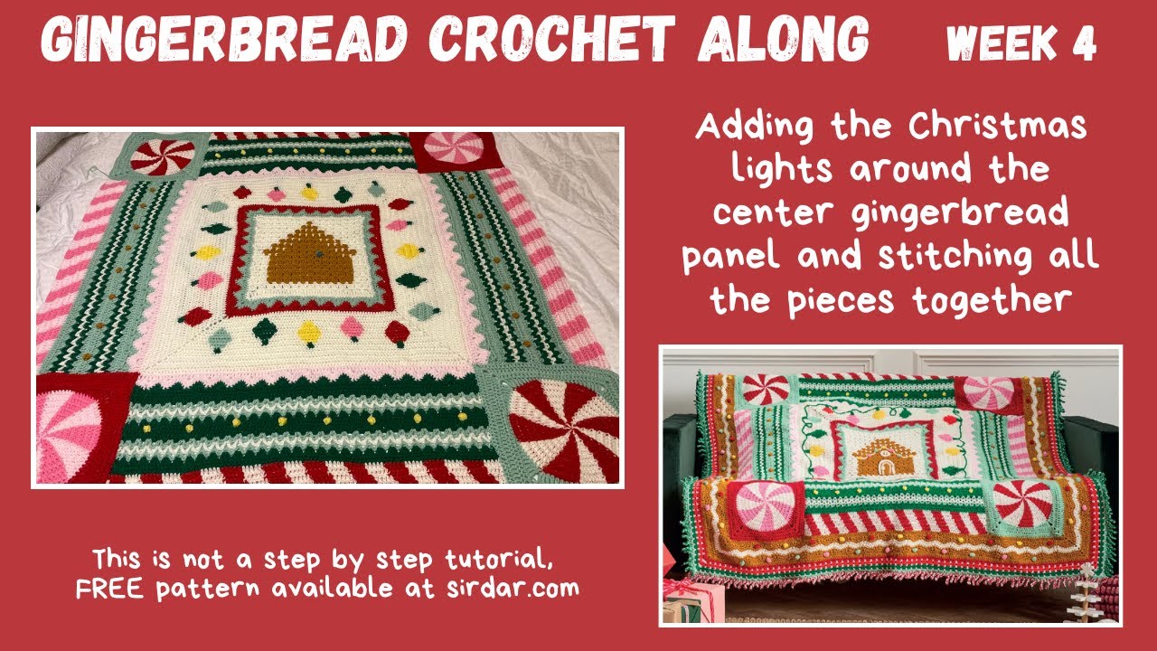 Christmas Gingerbread Crochet Along - progress of week 4, Christmas Afghan CAL, christmas lights