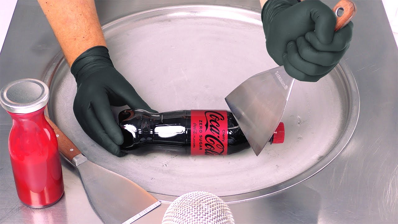 ASMR | Coca Cola & Cherry - Ice Cream Rolls | oddly satisfying Ice Cream Preparation and Decoration