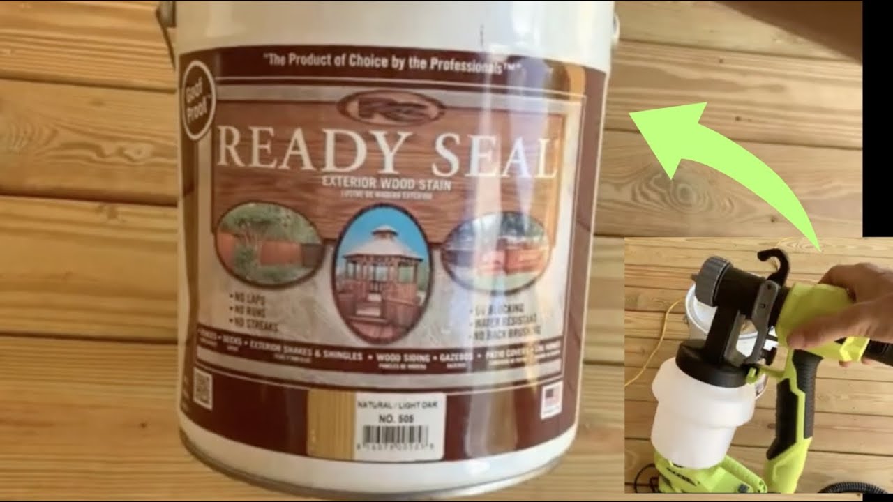 spraying Ready Seal deck sealer