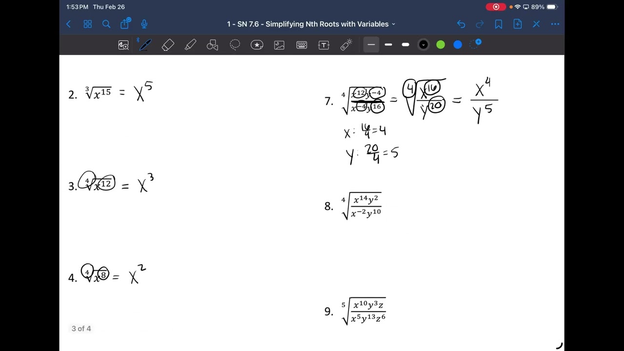 Lesson 7.6 Simplifying Nth Root with Variables