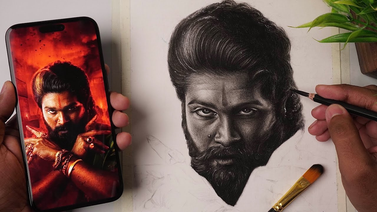 Pushpa 2 Drawing, Allu Arjun Drawing, Charcoal Pencil DrawIng Tutorial 😍
