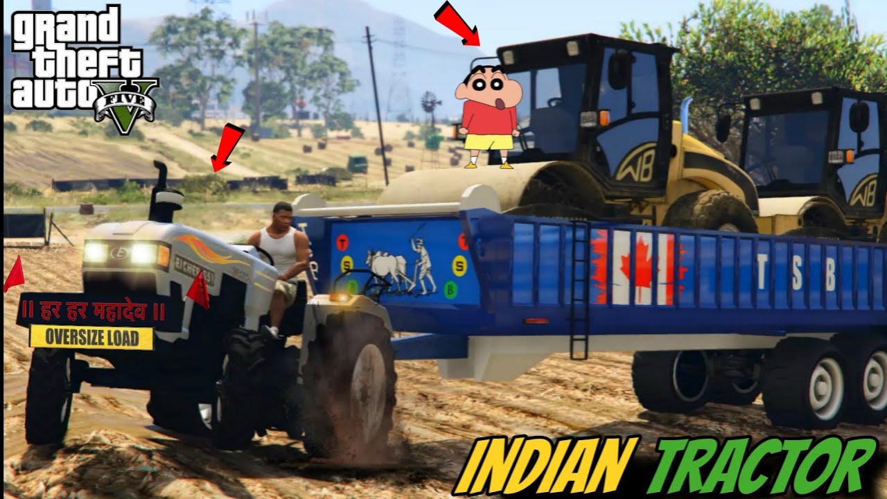 GTA 5 : FRANKLIN AND SHINCHAN DRIVING INDIAN TRACTOR EICHER TRACTOR FOR TRANSPORT BUSINESS IN GTA 5