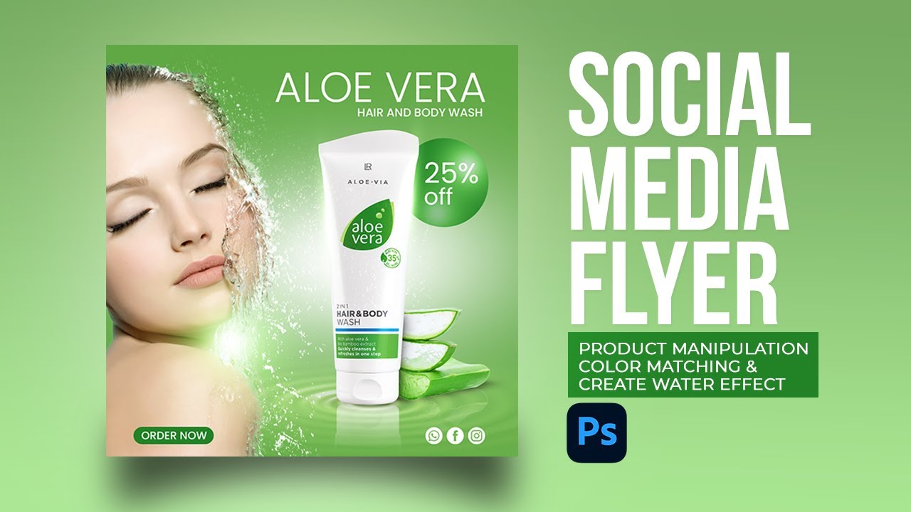 Flyer Design for Body Wash Product in Photoshop | Product Manipulation, Color Matching, Water Effect