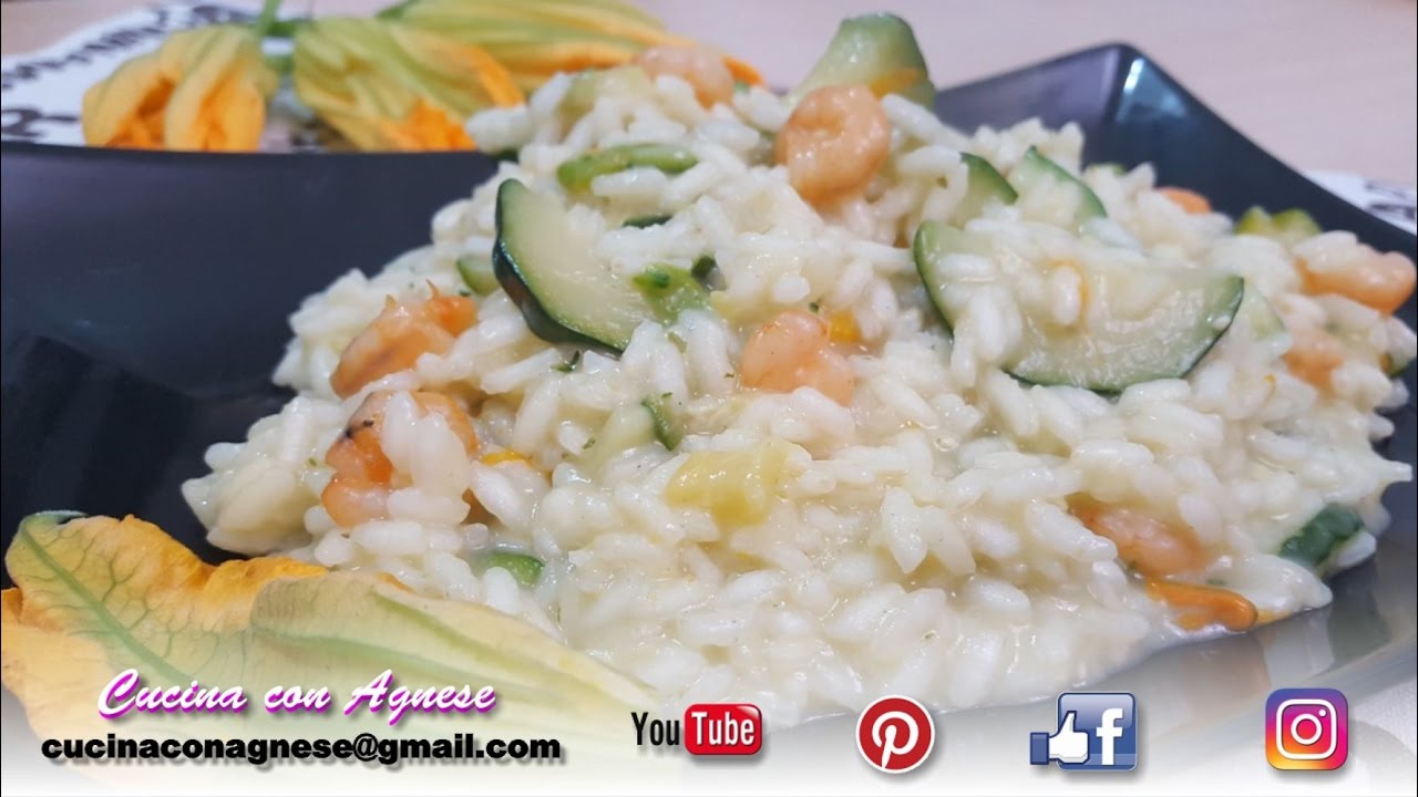 Cucina Con Agnese - 24. Riso Zucchine Gamberi e Fiori di Zucca - Rice Zucchini Prawns and Flowers