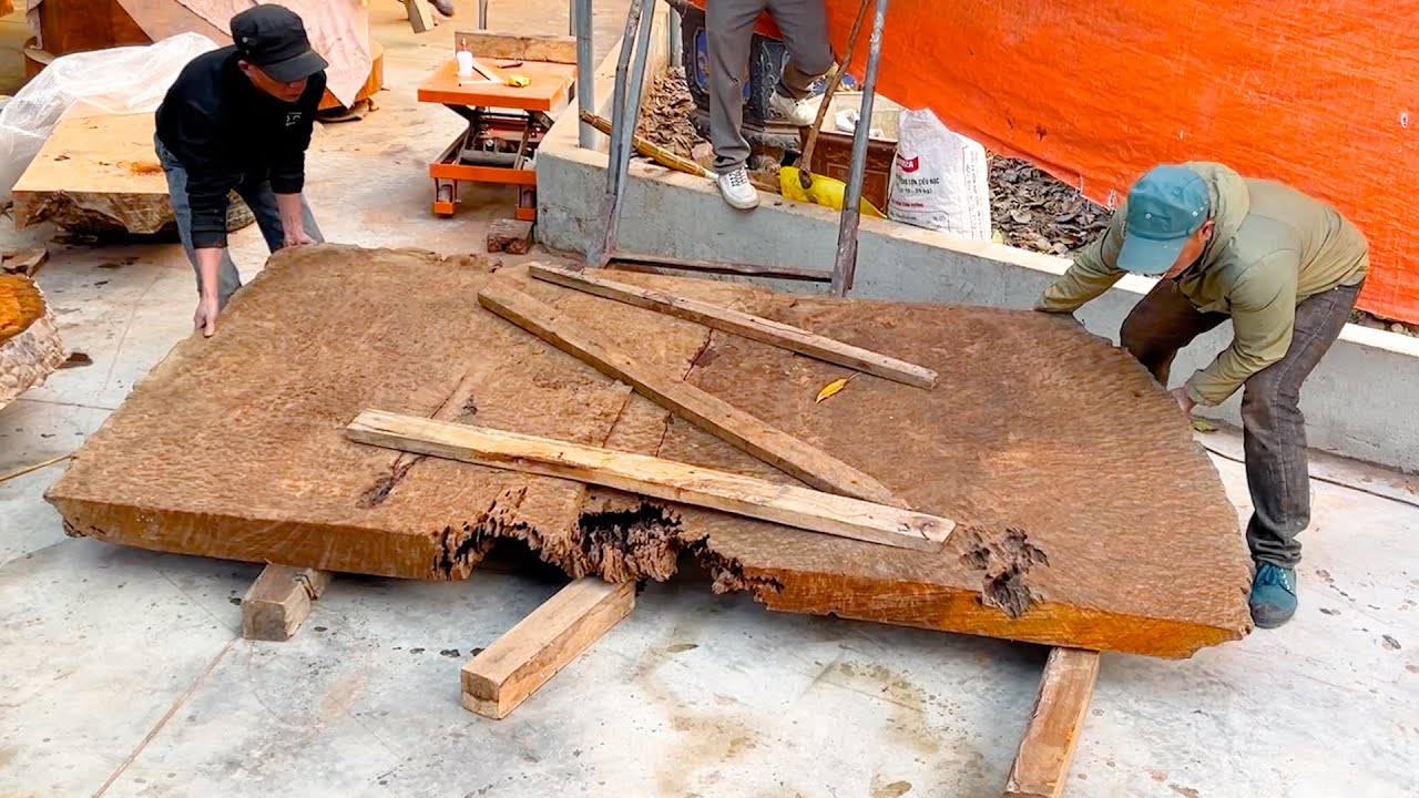 His 500-Year-Old Wood Was Too Big To Move  Until A Carpenter Made It A 5-Meter Table // Woodworking