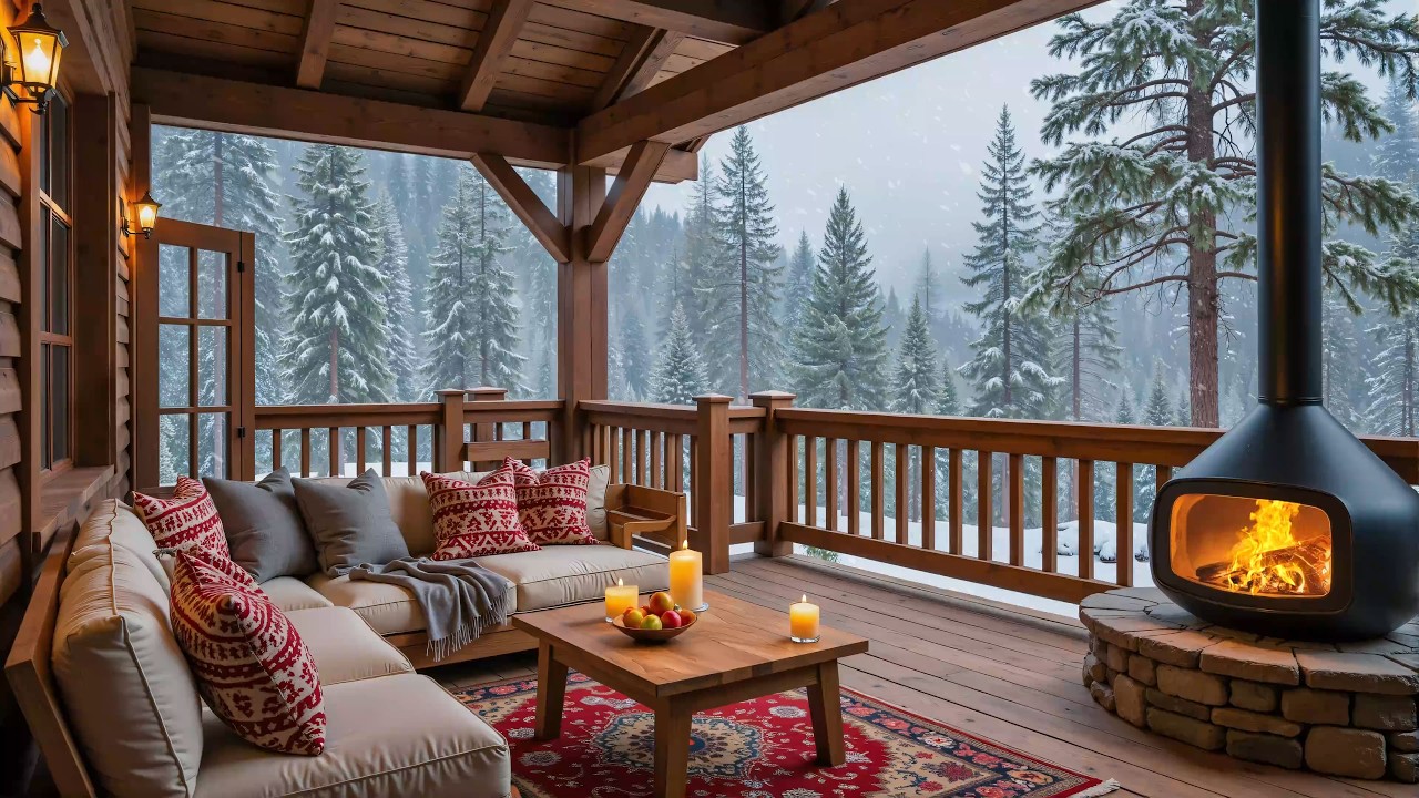 Peaceful Winter Cabin Morning ❄️ Piano Relaxing Music & Fireplace Sounds for Focus and Good Mood