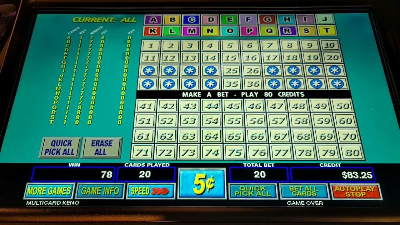 MultiCard Keno - 21 to 34 and 27 to 40
