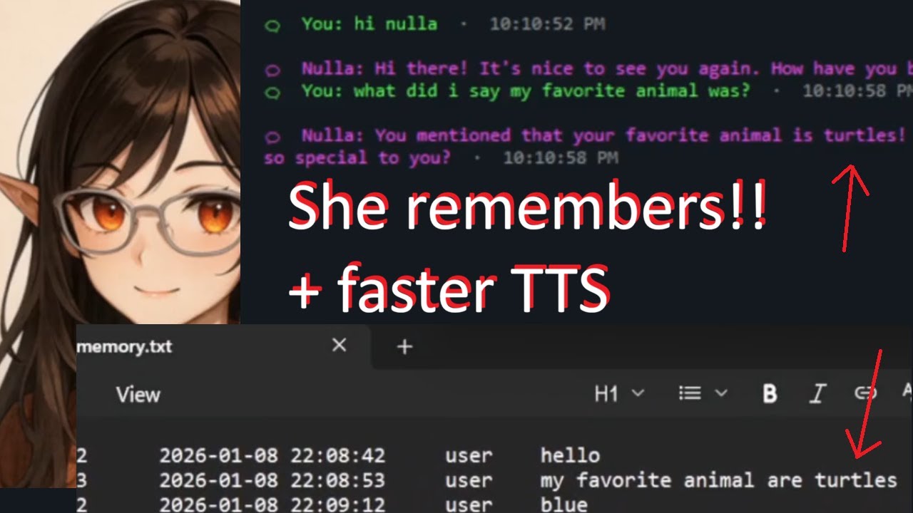 Nulla - Alpha v0.0.8 Version Specific Demo - Improved Faster TTS Responses + Text File Memory System