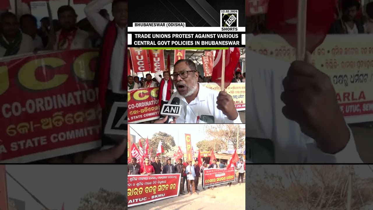 Odisha: Trade Unions protest against various Central govt policies in Bhubaneswar