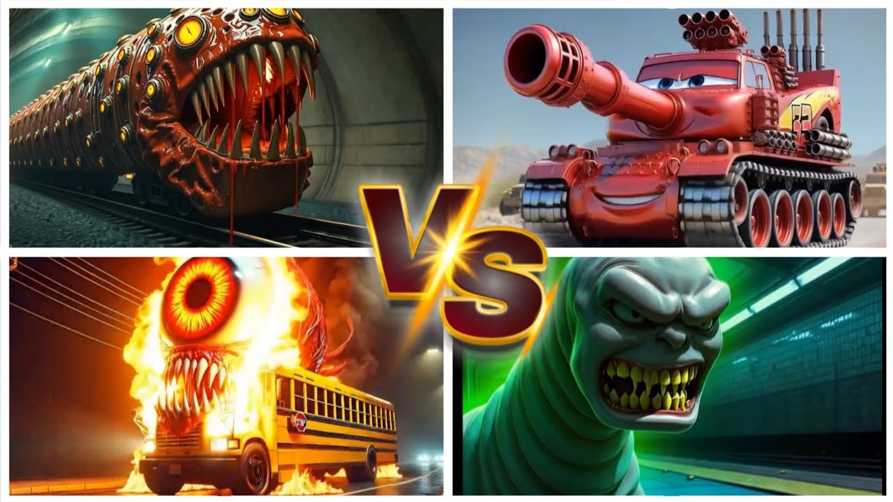 Train Eater vs McQueen vs Monster Bus vs Thomas &ndash; Wheels Music Party!