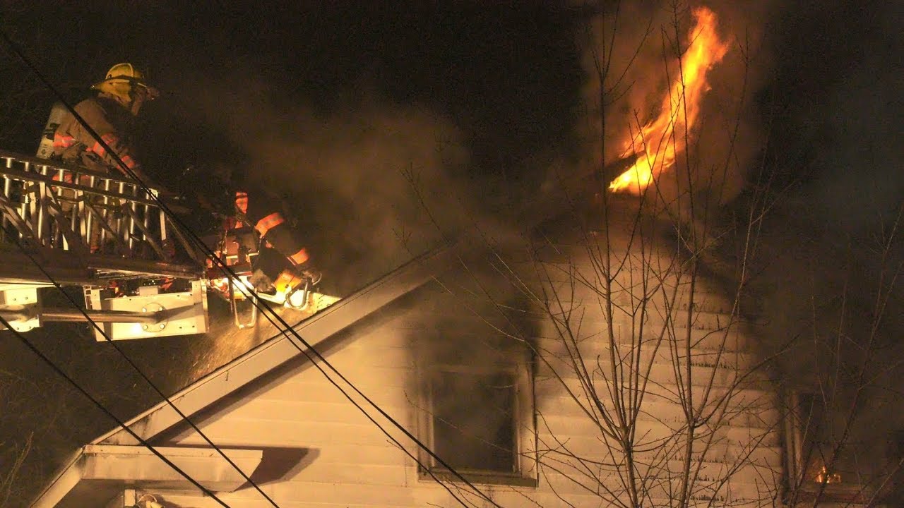 2nd ALARM: firefighters battle top floor job of this house in Lehigh Township, PA.