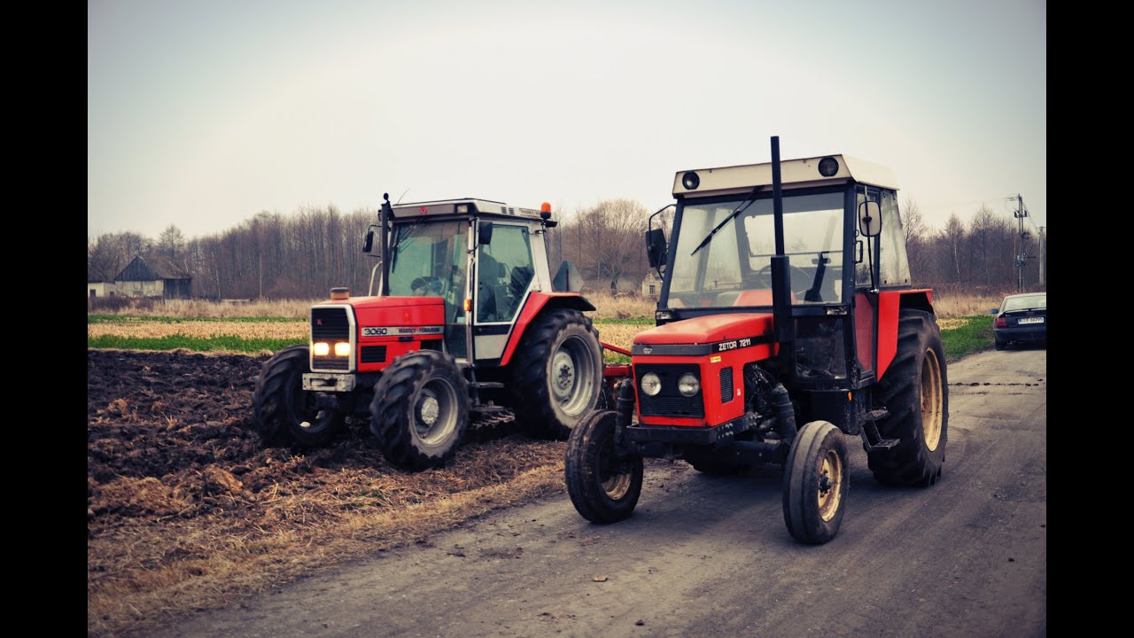 Ciężka zimowa orka na 2 traktory Massey Ferguson 3060 & Zetor 7211