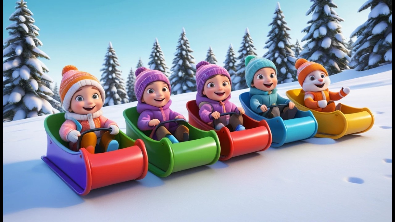 Eight Little Toy Sleds Slide Slide Slide | Winter Fun & Counting Song for Kids