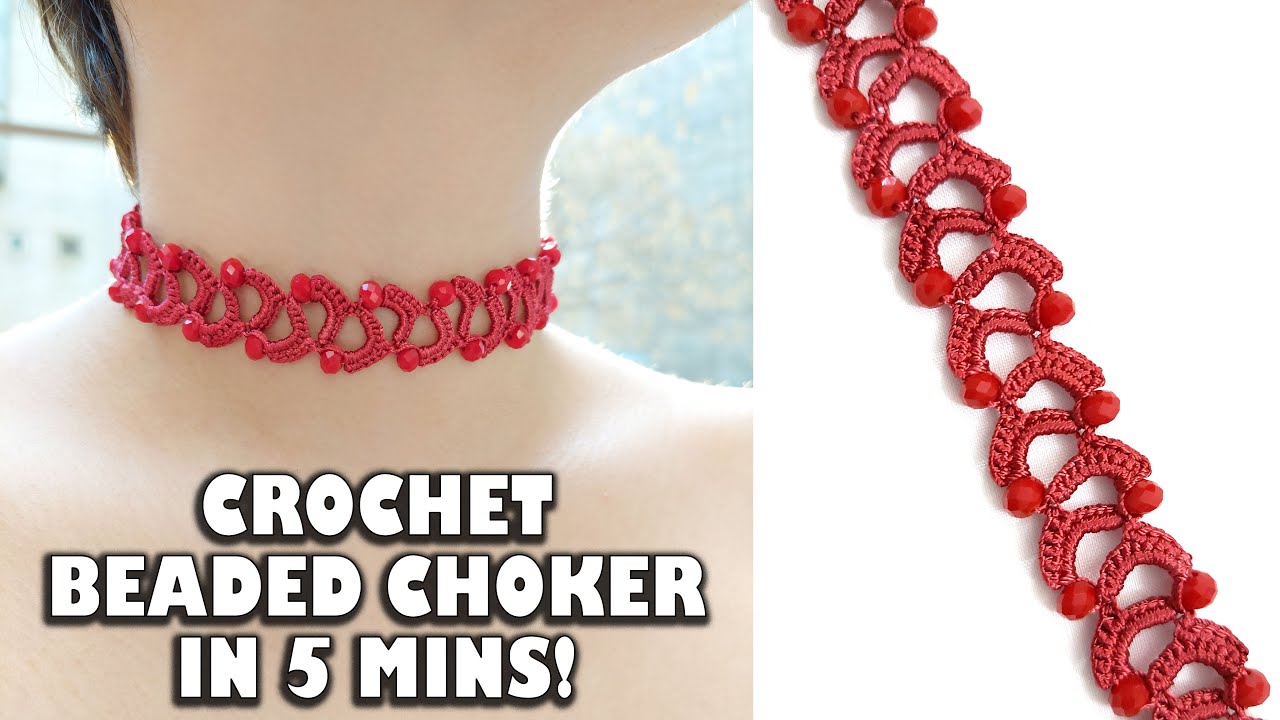 Beaded Crochet Choker Tutorial In 5 Mins! (+ENG SUB)