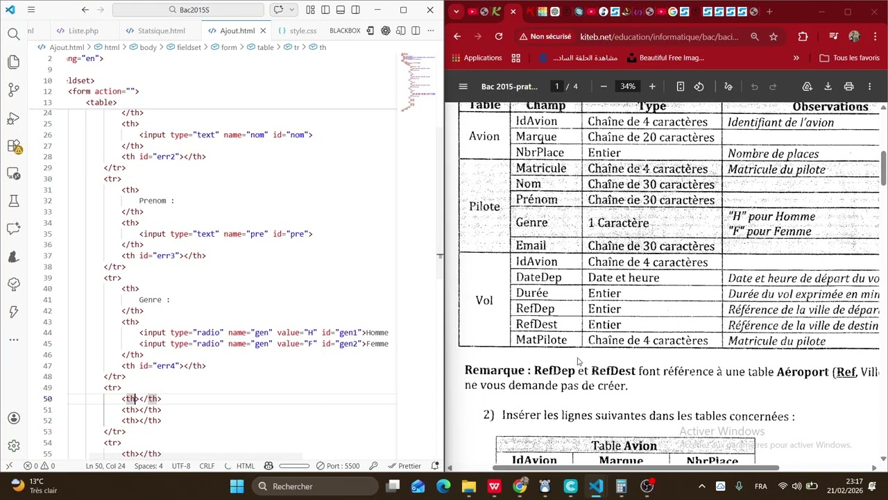 Correction Bac 2015 Tic Html , Css javascript , Php