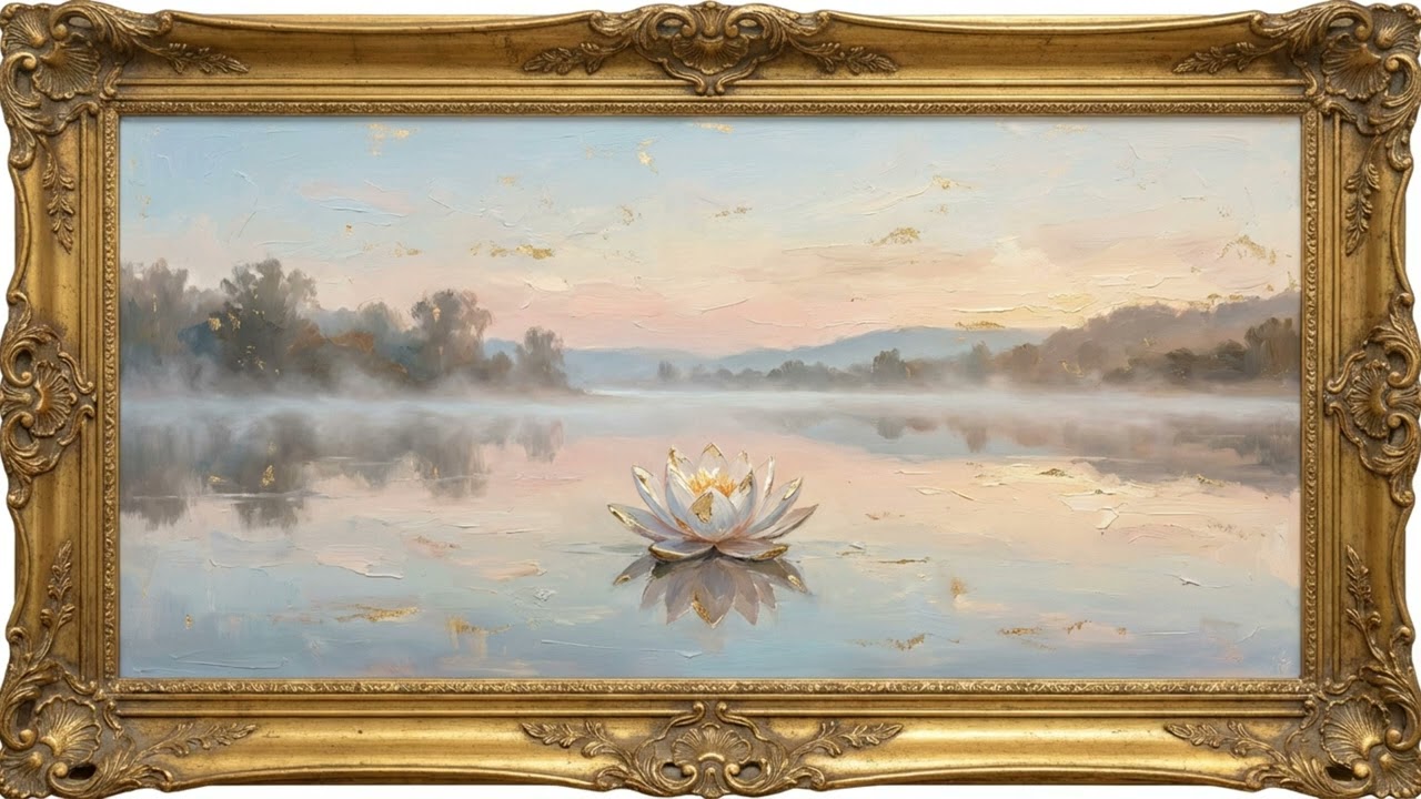 4K TV Art: Serene Lotus Dawn | Classical Oil Painting Screensaver for Meditation & Sleep