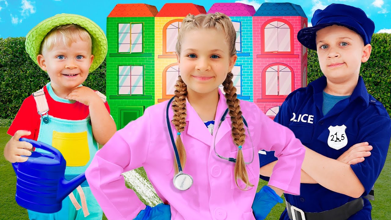 Diana Roma e Oliver svolgono diversi lavori e professioni | compilation storie per bambini