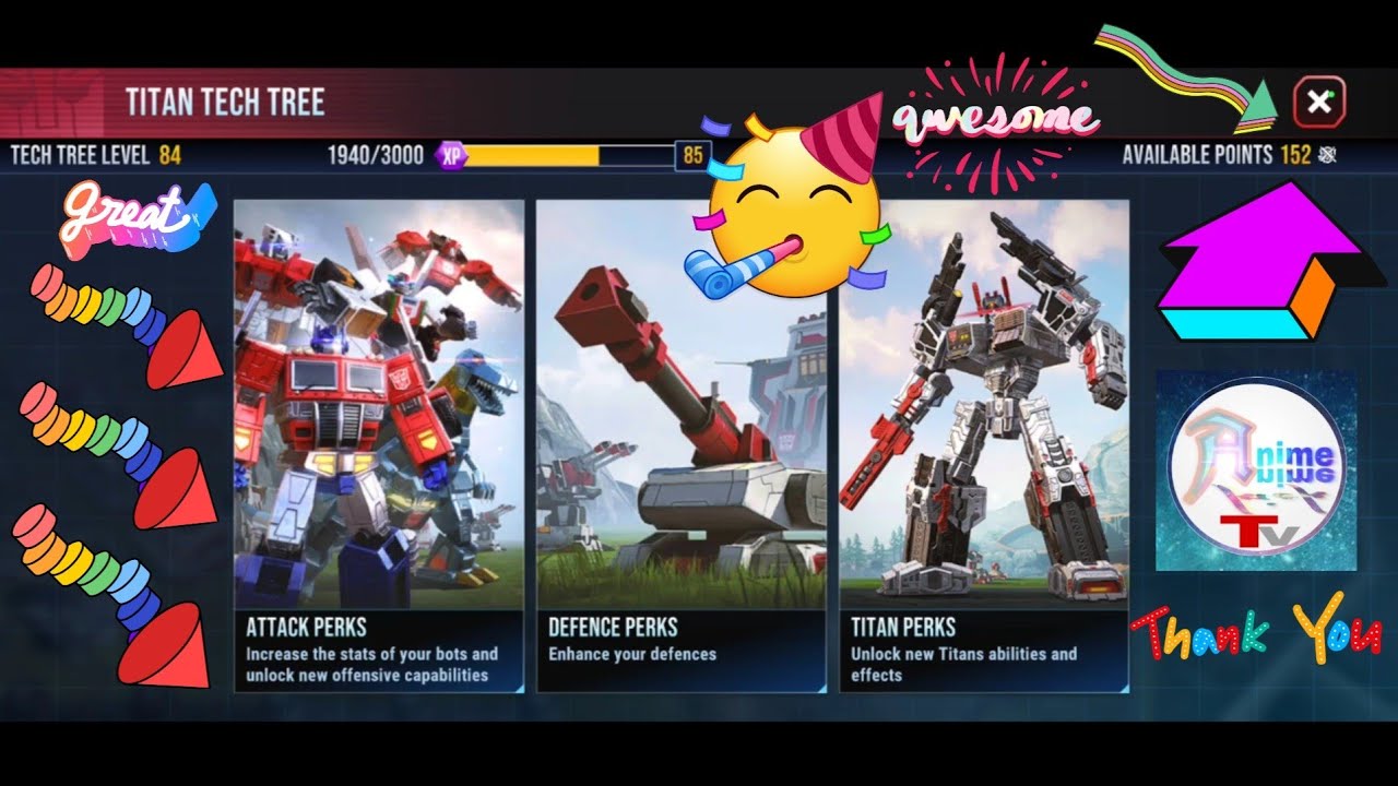 TRANSFORMERS: Earth Wars World Record 152 Titan Tech Pts! Upgrade your Bots Combiners Base & HQ