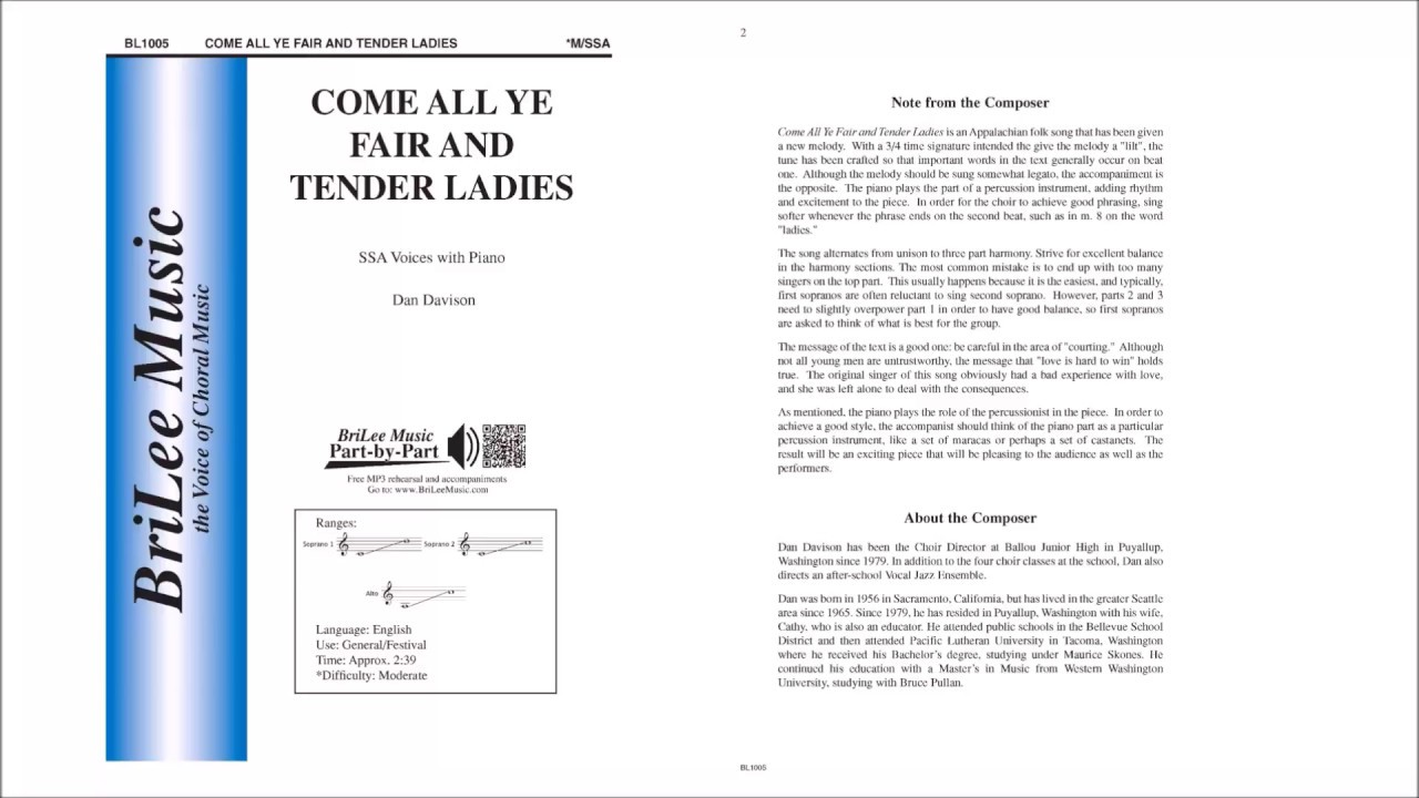 Come All Ye Fair and Tender Ladies (BL1005) by Dan Davison