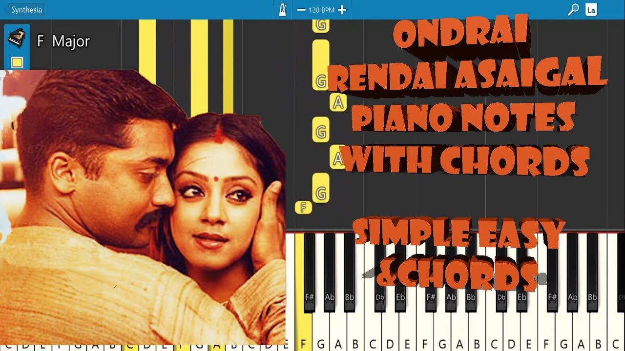 Ondra Renda Aasaigal Piano Notes with chords | Easy & simple chords | kaakka kaaka | surya jothika