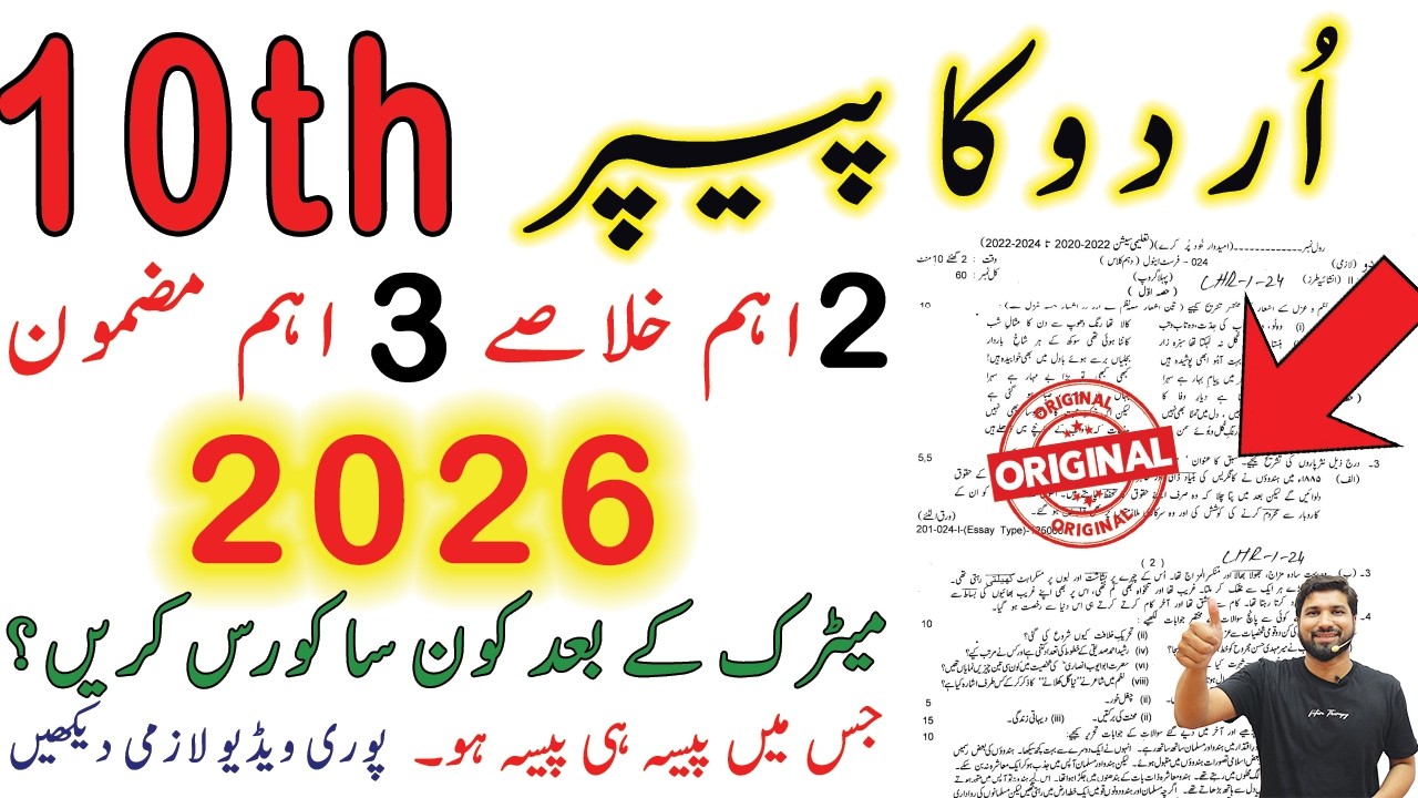 10th Class Urdu Guess Paper 2026 - Class 10 Urdu guess paper 2026, Urdu Guess Paper 2026, Urdu Exams