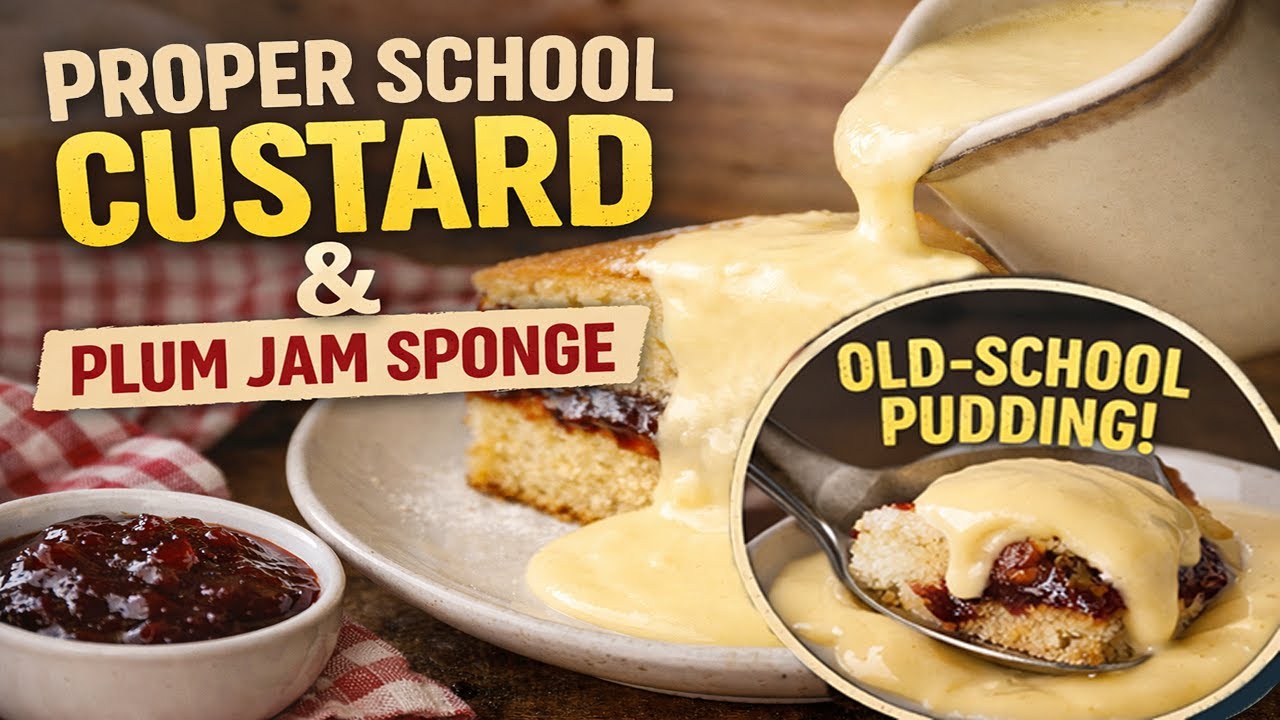 Old-Fashioned Plum Jam Sponge with White CustardSponge Cake (Victoria-style, light & dry)