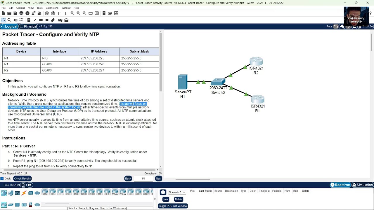 6.6.4 Packet Tracer — настройка и проверка NTP