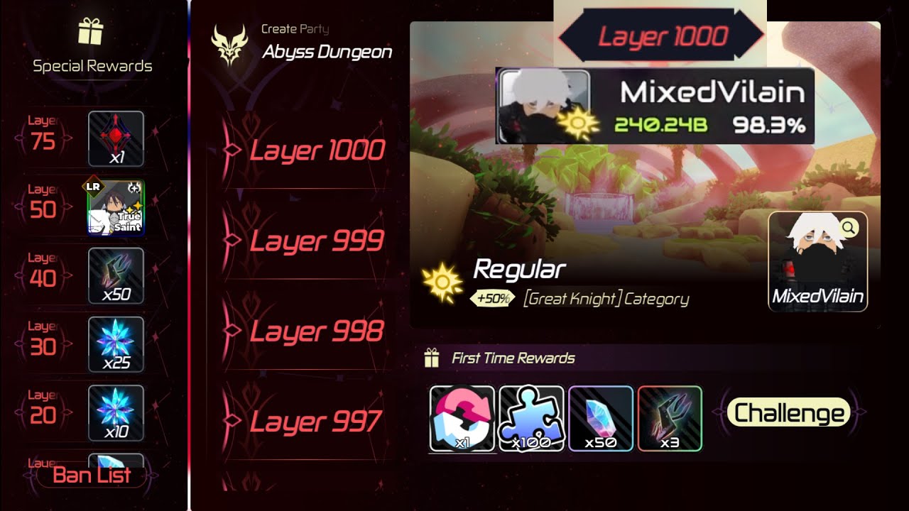 Clearing Abyss One Thousand (1000) | Anime World Tower Defense