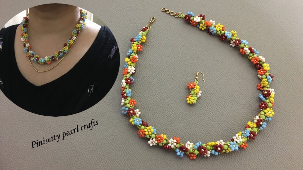 How to make daisy flower garland rope/Twisted daisy flower rope necklace/Seed beads garland bracelet