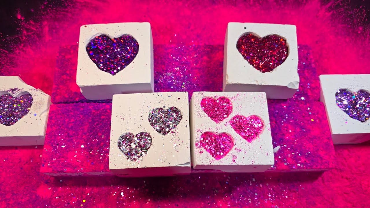 Valentine's Day Crush | Glitter | Holi Powder | Fresh Blocks | ASMR I Oddly Satisfying #asmr #fyp 