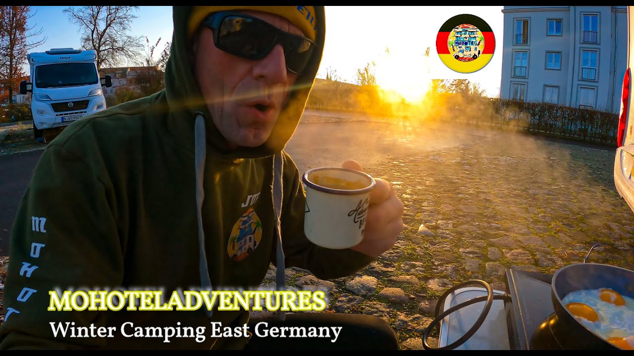Sachsenhausen East Germany motorhome winter camper camping park, wohnmobil stellplatz