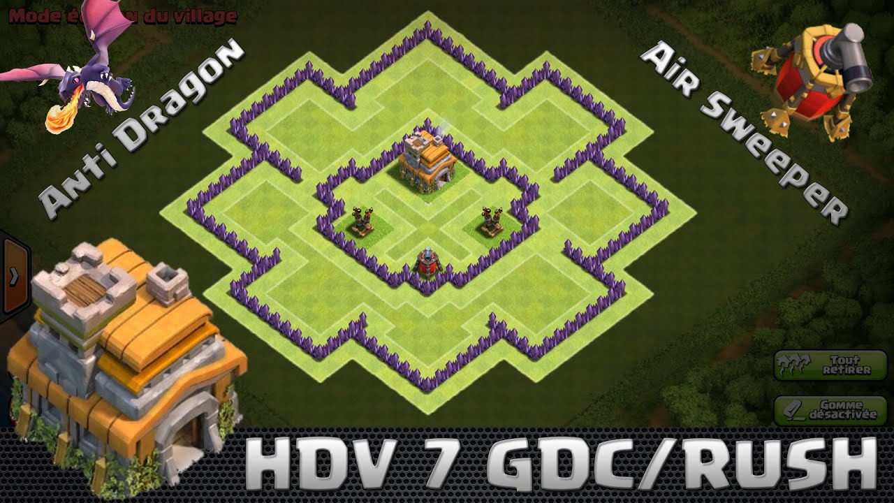 Clash Of clans, HDV 7 Village Rush/GDC/Anti-Dragon, Airsweeper Speedbuilding.