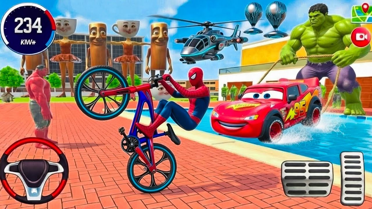 🦚Spiderman Became🤑 Escape From Monster Hulk 🌟Thar Bike 3D Game 🚦Lot's of Police Car 🚓 Drove In Game 