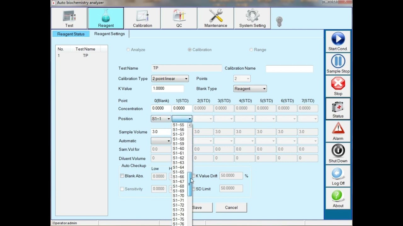 Auto chemistry analyzer AS-800 --Reagent settings