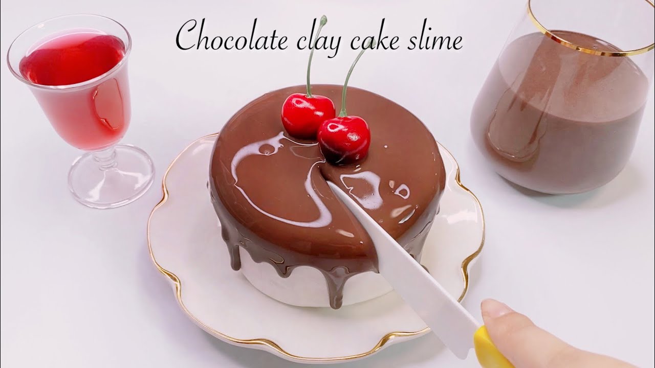 【ASMR】🍫つやつやスライムチョコレートケーキ🎂【音フェチ】Chocolate clay cake slime 초콜릿 클레이 케이크 슬라임