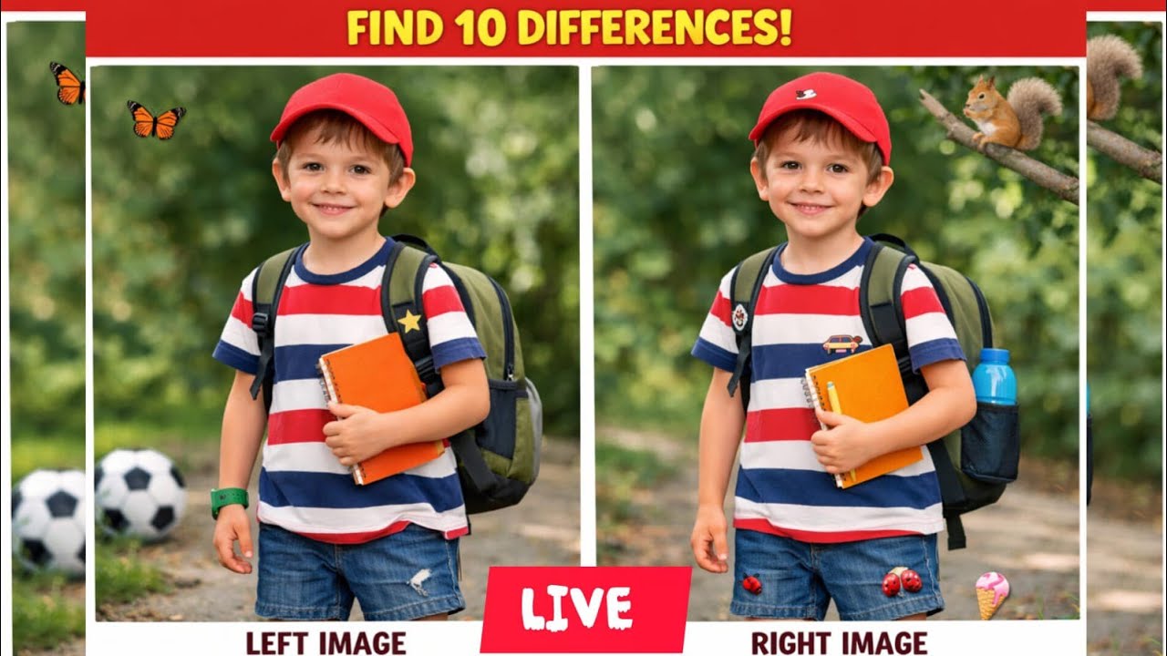 🔴 Live: Spot the 2 Differences – Can You Beat the Puzzle? 👀 #BrainChallenge #LivePuzzle